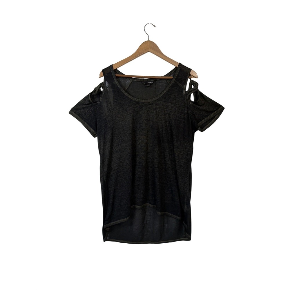 Rock & Republic T-Shirt Womens XL Gray Cold Shoulder Cut Out Burnout High Low